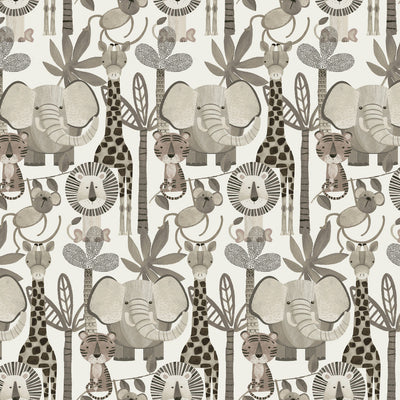 Tissu Beige Animaux Directionnels Jungle Romp - 43"/44" par Yard