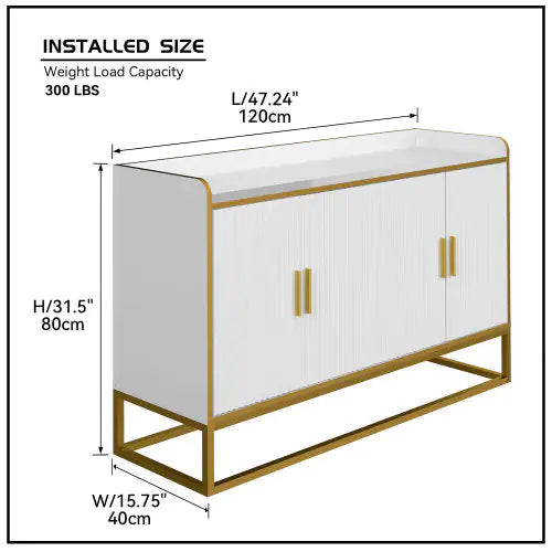 Moderno Buffet de Almacenamiento Blanco Brillante con Patas de Metal