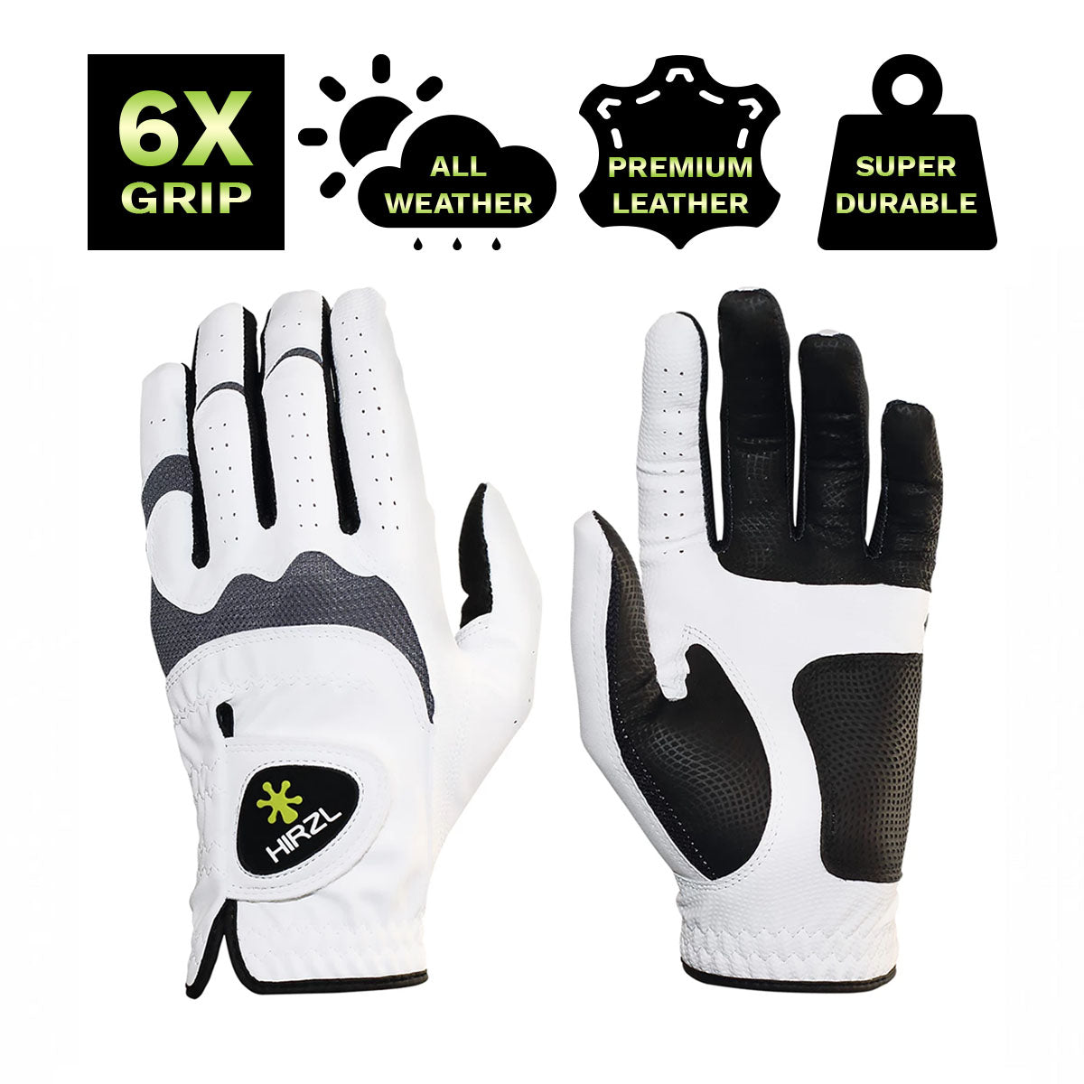 HIRZL Trust Hybrid - Golf Gloves - White / Black - Korvel