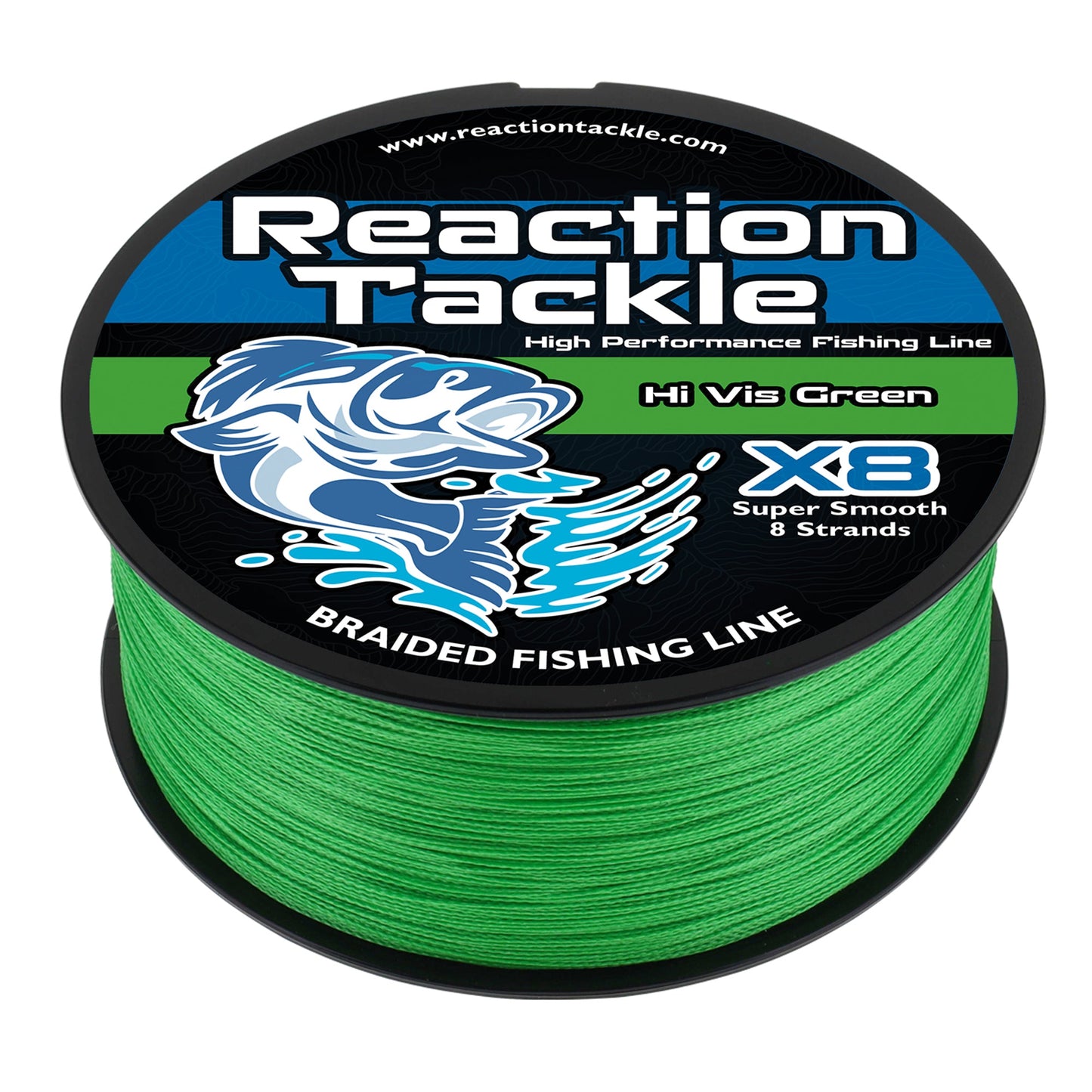 Línea de pesca trenzada Reaction Tackle X8 - Verde de alta visibilidad, 8 hebras