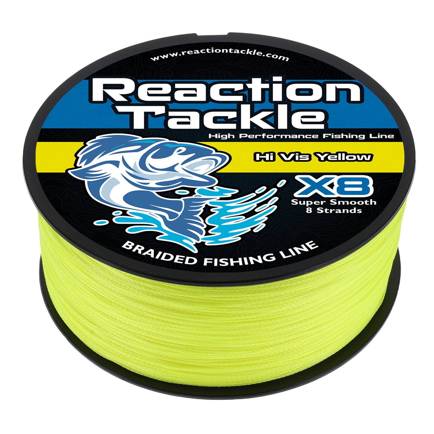 Línea de pesca trenzada Reaction Tackle X8 - Amarillo de alta visibilidad, 8 hebras