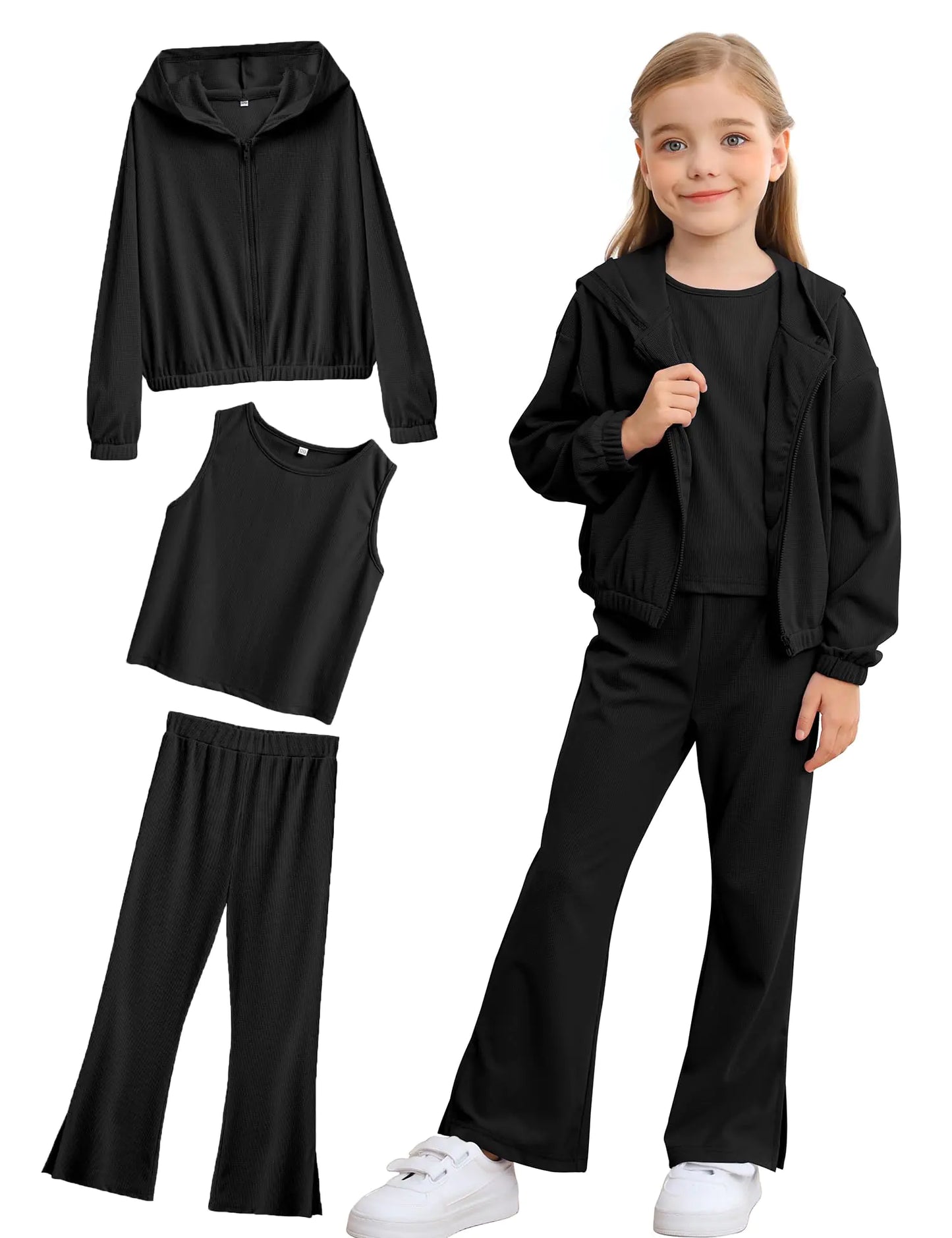 Conjunto de Chaqueta con Cremallera de Manga Larga y Pantalones Acampanados para Niñas LecGee