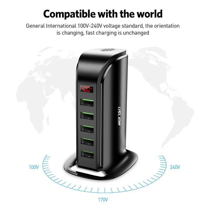 Cargador USB de Ahorro de Energía de 5 Puertos con Pantalla LED