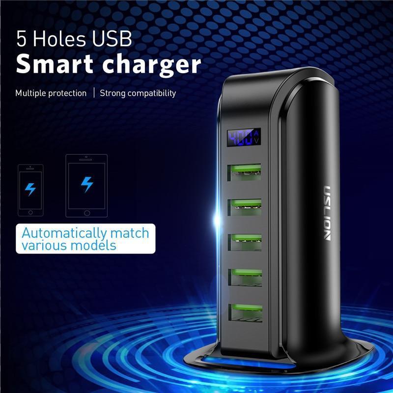 Cargador USB de Ahorro de Energía de 5 Puertos con Pantalla LED