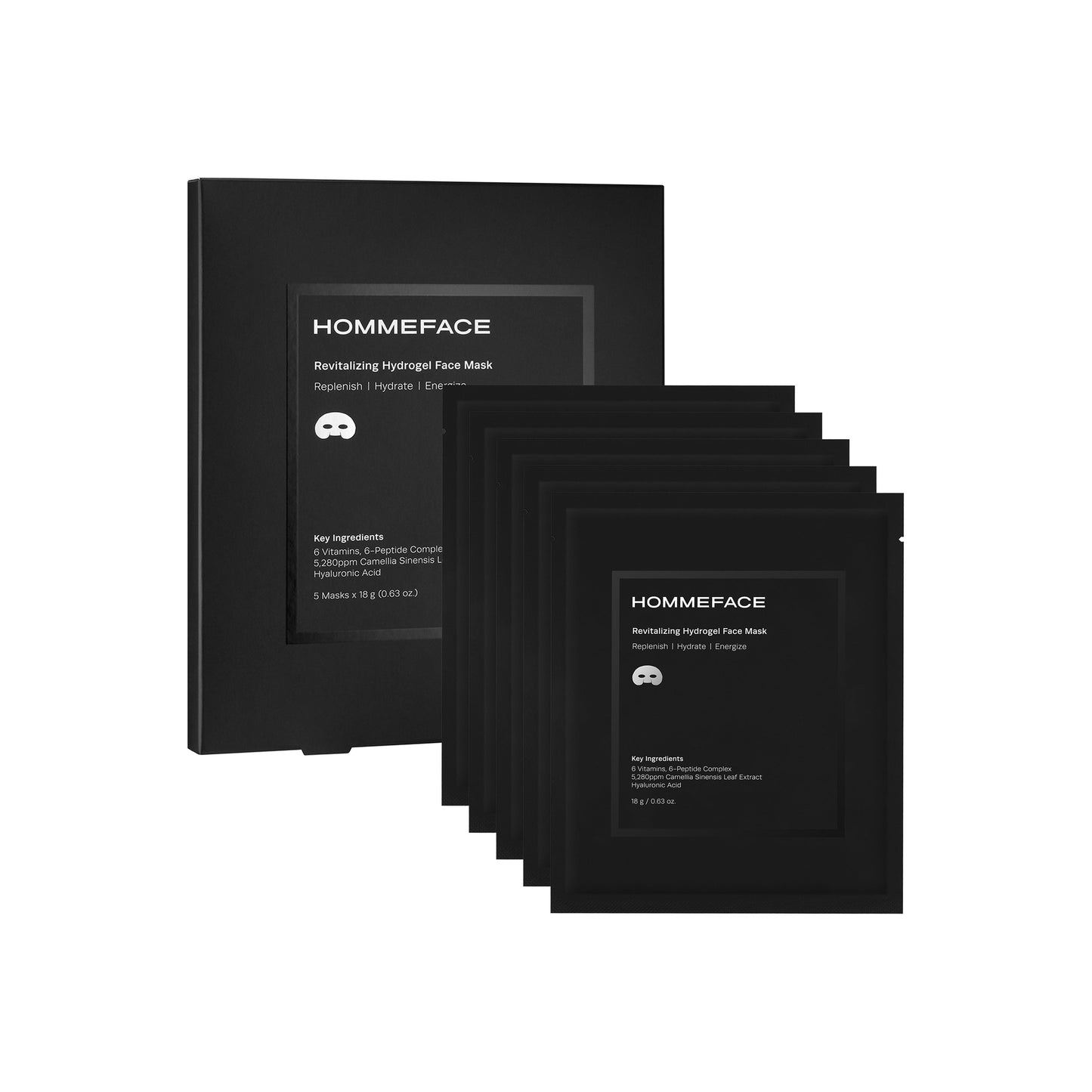 HommeFace Masque en Hydrogel Revitalisant - Ensemble de 5 Masques x 18g