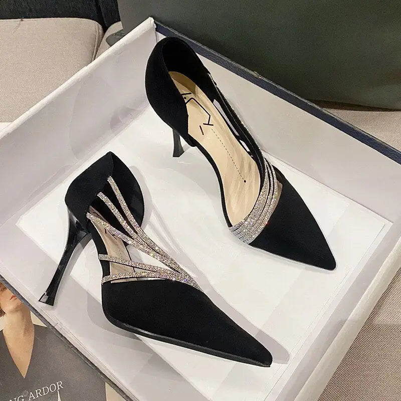 Elegant Black Suede High Heels with Gold Leather Accents