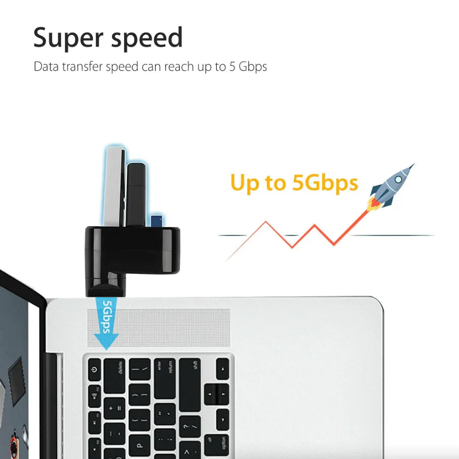 Répartiteur Multi HUB USB 3.0 à 3 Ports Haute Vitesse pour Bureau et Ordinateur Portable