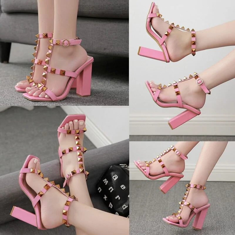 Elegant Women's Square Toe High Heels with Buckle Strap