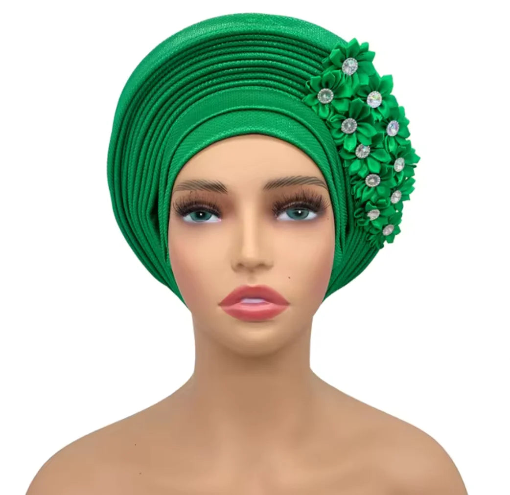 Elegant Floral Auto Gele Headwrap - 2024 African Turban