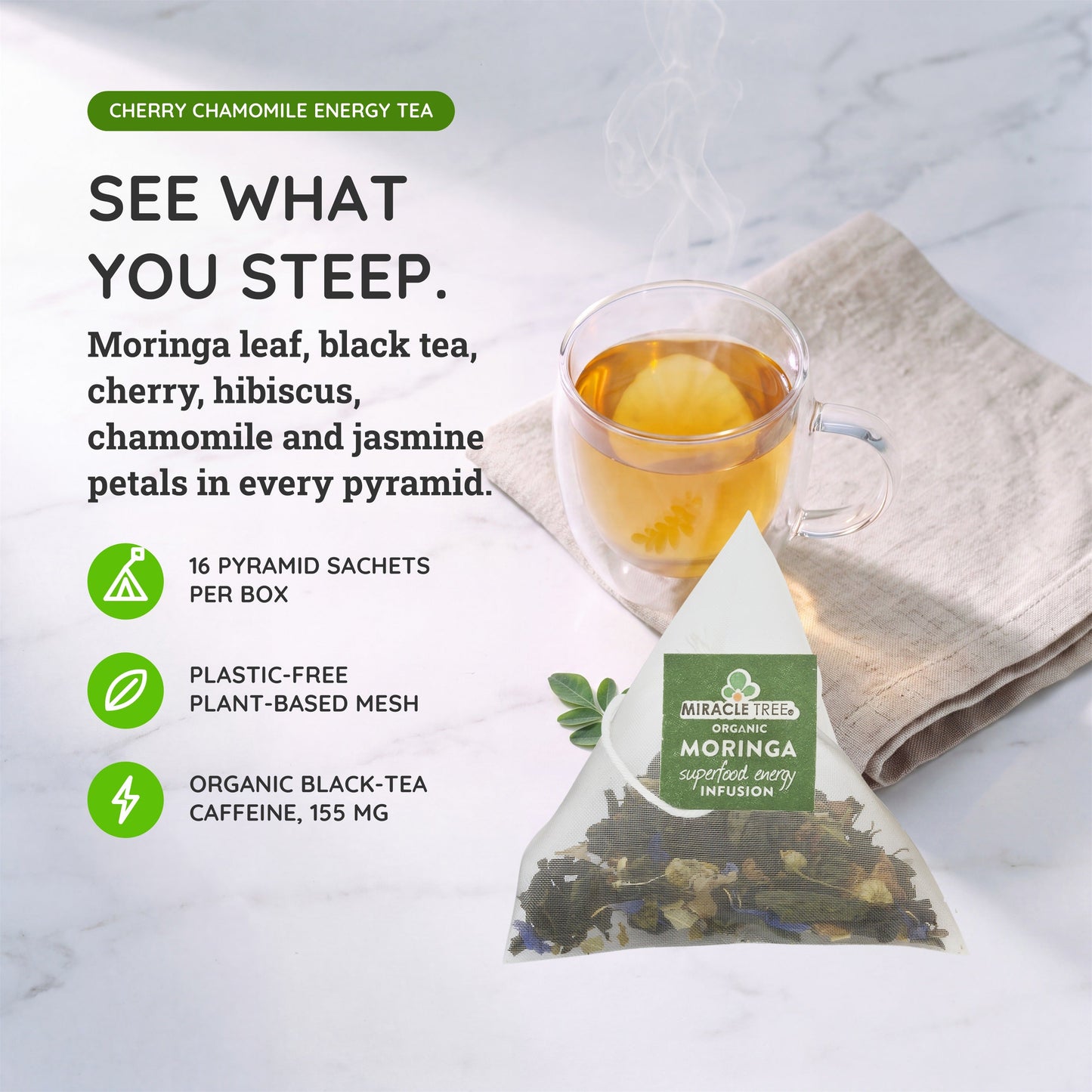 Té Energético de Moringa - Mezcla de Cereza y Manzanilla