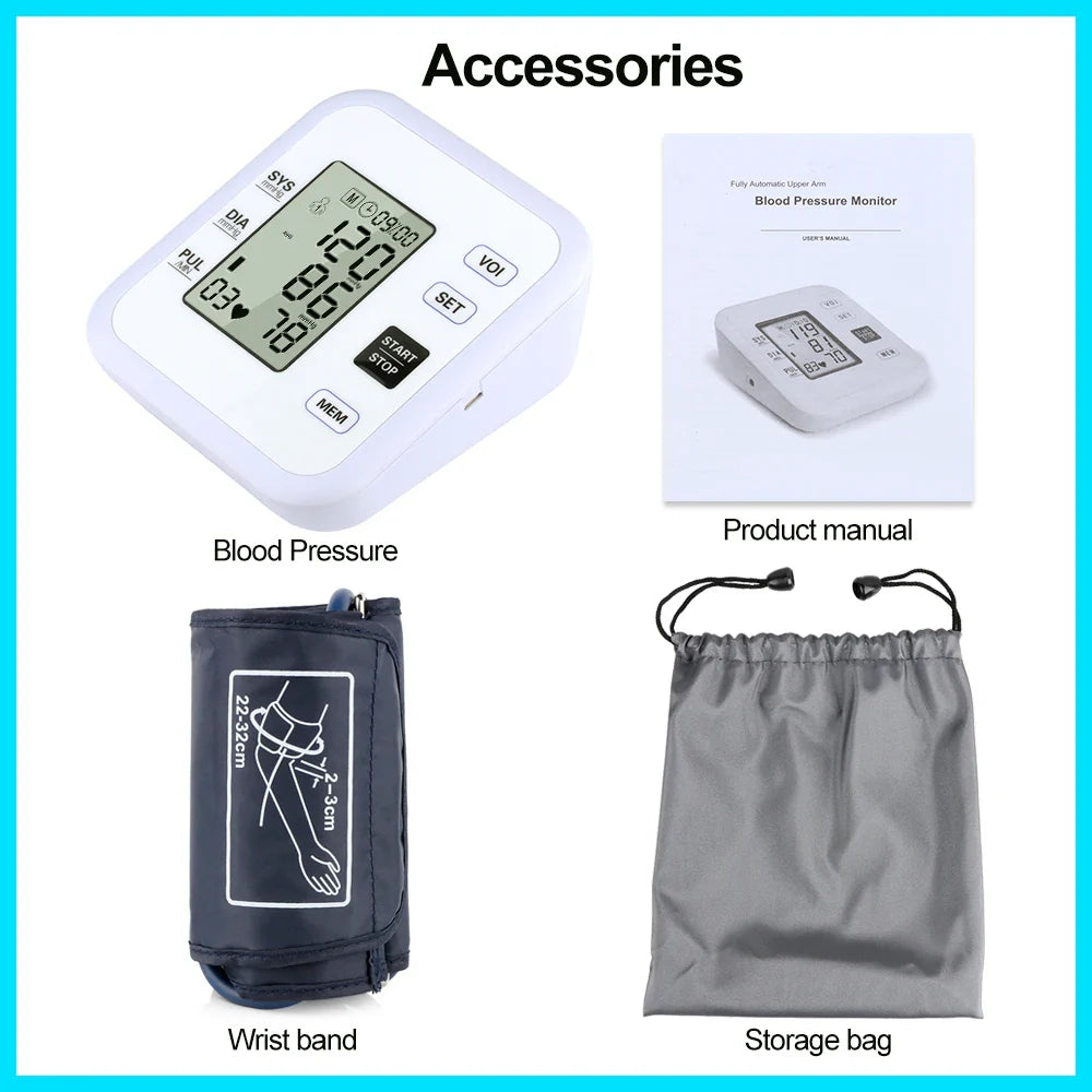 Health Care Arm Blood Pressure Monitor Heart Beat Rate Pulse Meter Tonometer Sphygmomanometers pulsometer - Korvel