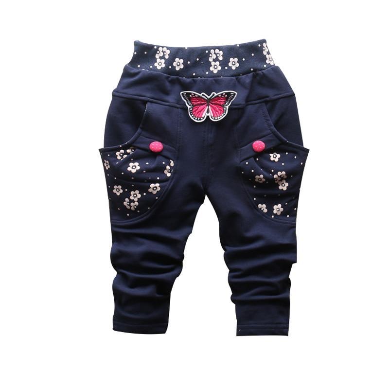 Pantalons pour bébés filles avec broderie de papillon mignon - 100 % coton