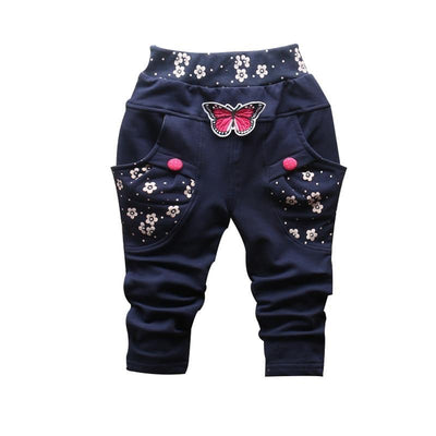Pantalons pour bébés filles avec broderie de papillon mignon - 100 % coton