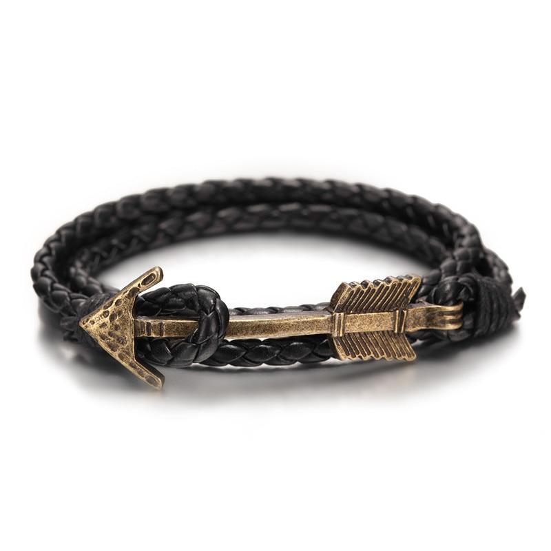 Multilayer Charm Leather Vintage Bronze Arrow Bracelet