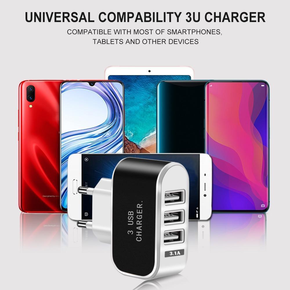 Triple USB Wall Charger - 5V 2A Power Adapter for Fast Charging Devices - Korvel