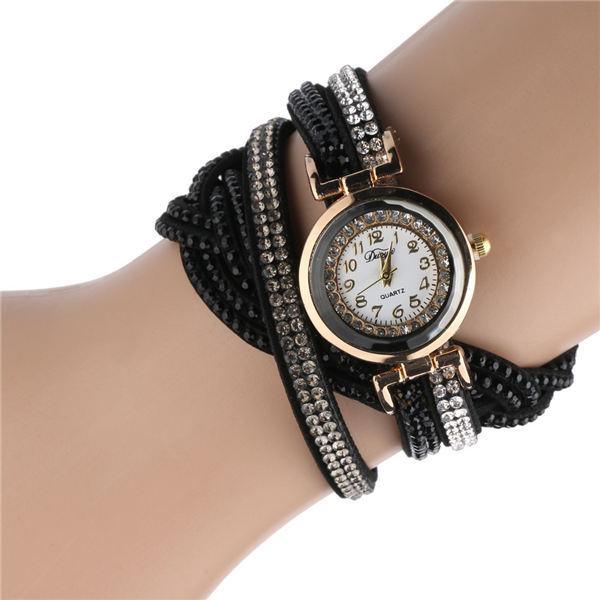 Montre Bracelet en Rhinestones pour Femmes en Quartz Doré Élégant