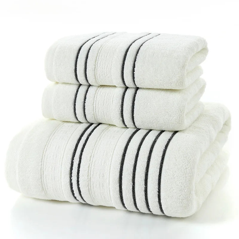 3Pieces Set Grey Cotton Towel Set for Men toalla 2pc Face Washcloth Hand Towel 1pc Bath Towel Camping Shower Towels Bathroom - Korvel