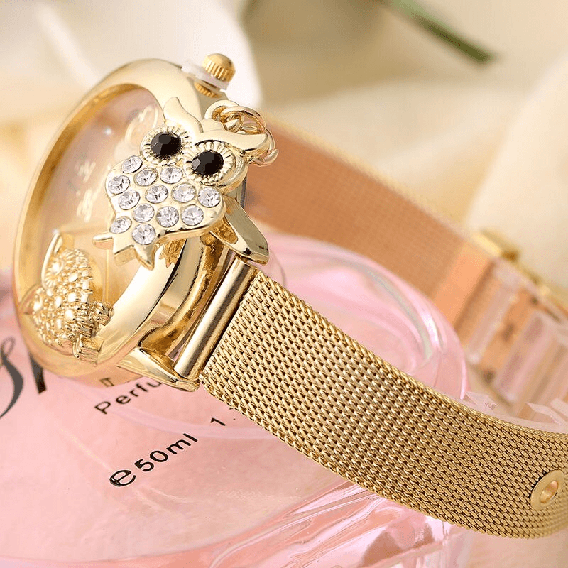 Montre Pendentif Hibou en Or Rose STEVVEX pour Femmes