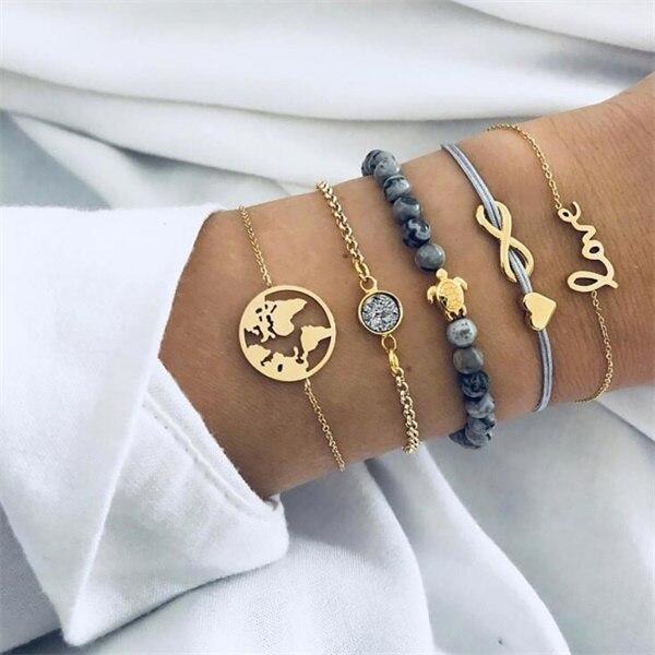 Luxury Gold Crystal Circle Arrow Bracelet Set for Women