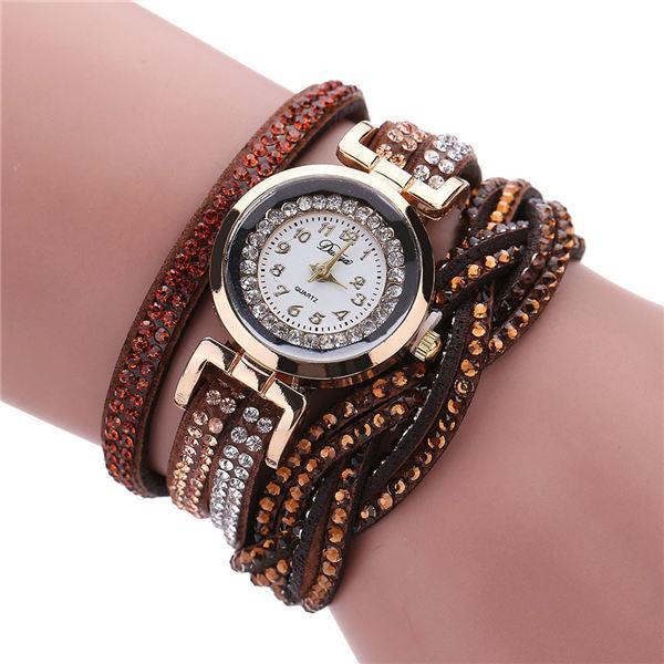 Montre Bracelet en Rhinestones pour Femmes en Quartz Doré Élégant