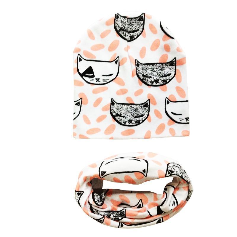 Modern Cartoon Sheep Cotton Hat & Scarf Set for Kids