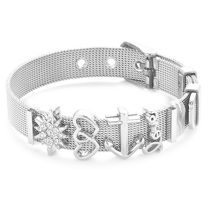 Conjunto de Pulseras de Acero Inoxidable Elegante con Charm de Corazón de Cristal