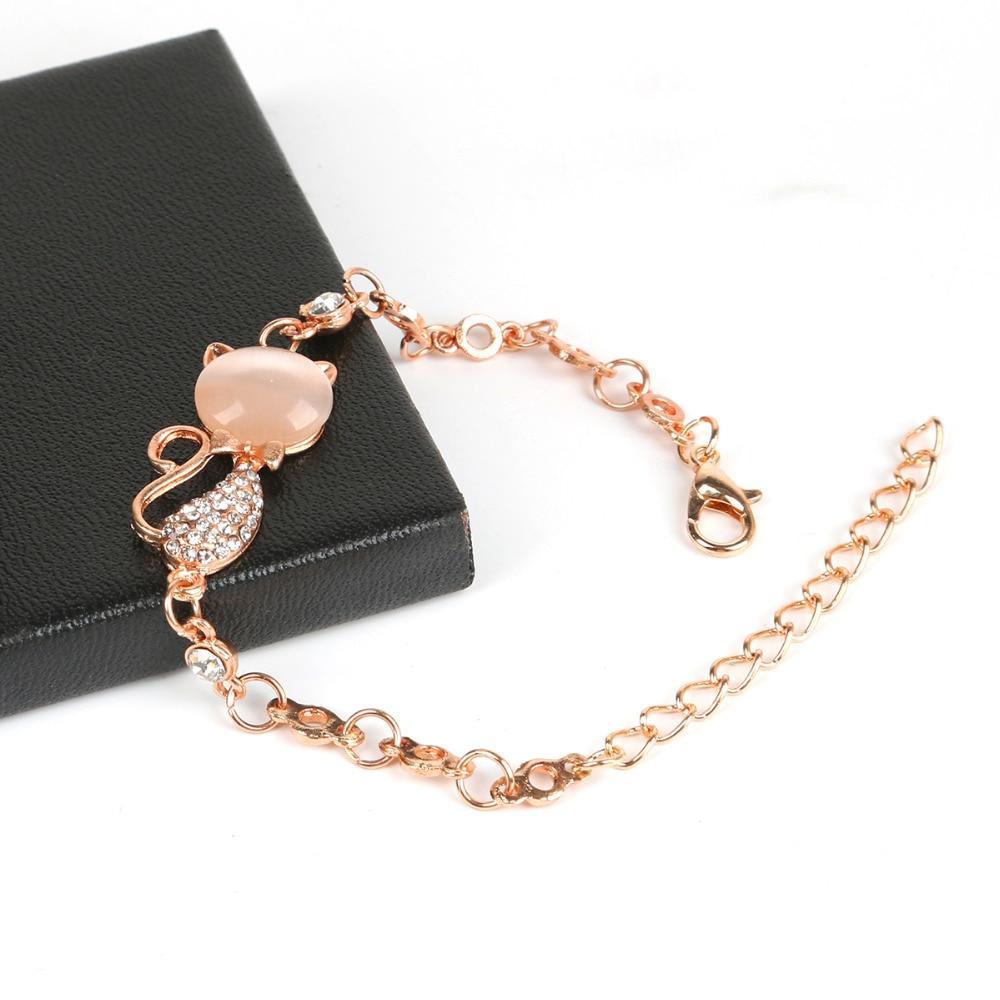 Elegant Rose Gold Cat Bracelet for Women and Girls