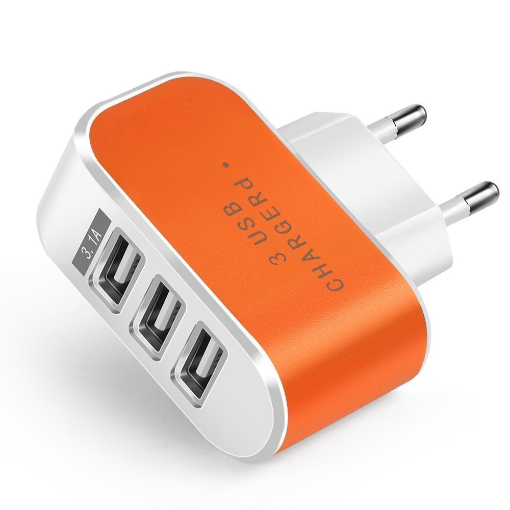 Triple USB Wall Charger - 5V 2A Power Adapter for Fast Charging Devices - Korvel