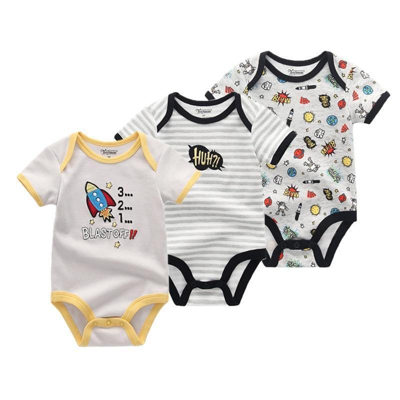 3-Piece Modern Baby Bodysuit Set - Unisex Unicorn Design