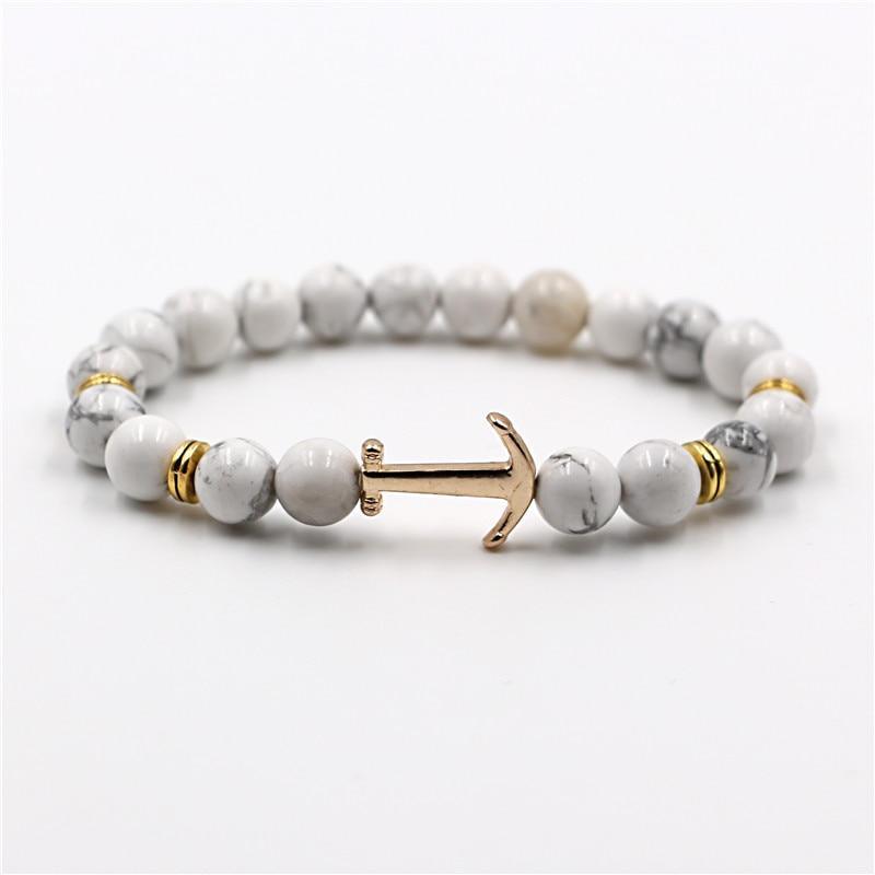 Bracelet en Pierre Naturelle au Design Ancre Élégant pour Hommes et Femmes