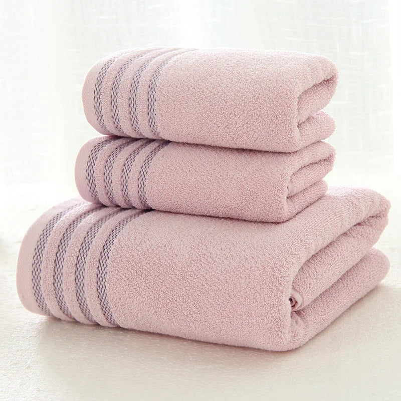 Premium Stripe Cotton Bath Towel Set - 3 Piece Collection