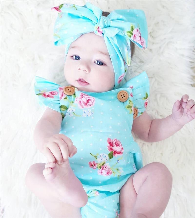 2-Piece Newborn Baby Sleeveless Cotton Rompers Set