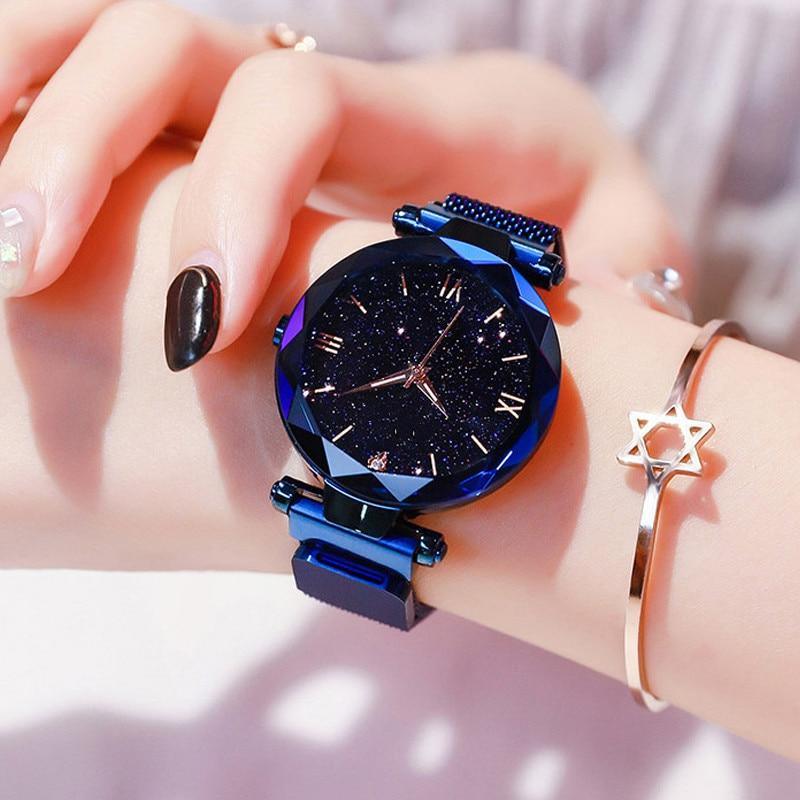 Montre à Quartz Diamant Céleste pour Femme avec Bracelet en Maille