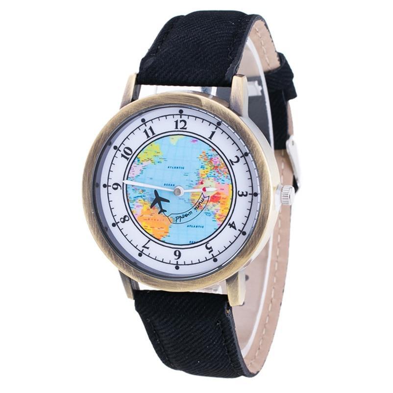 Montre à Quartz Casual Femme avec Design de Carte du Monde