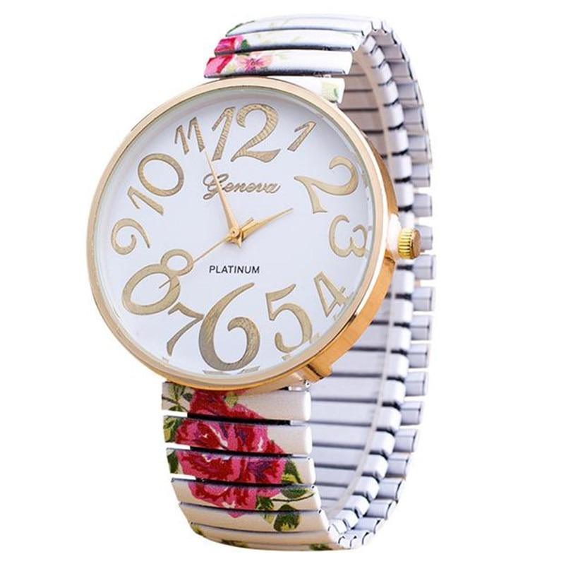 Montre à Quartz avec Imprimé Floral de Luxe pour Femmes
