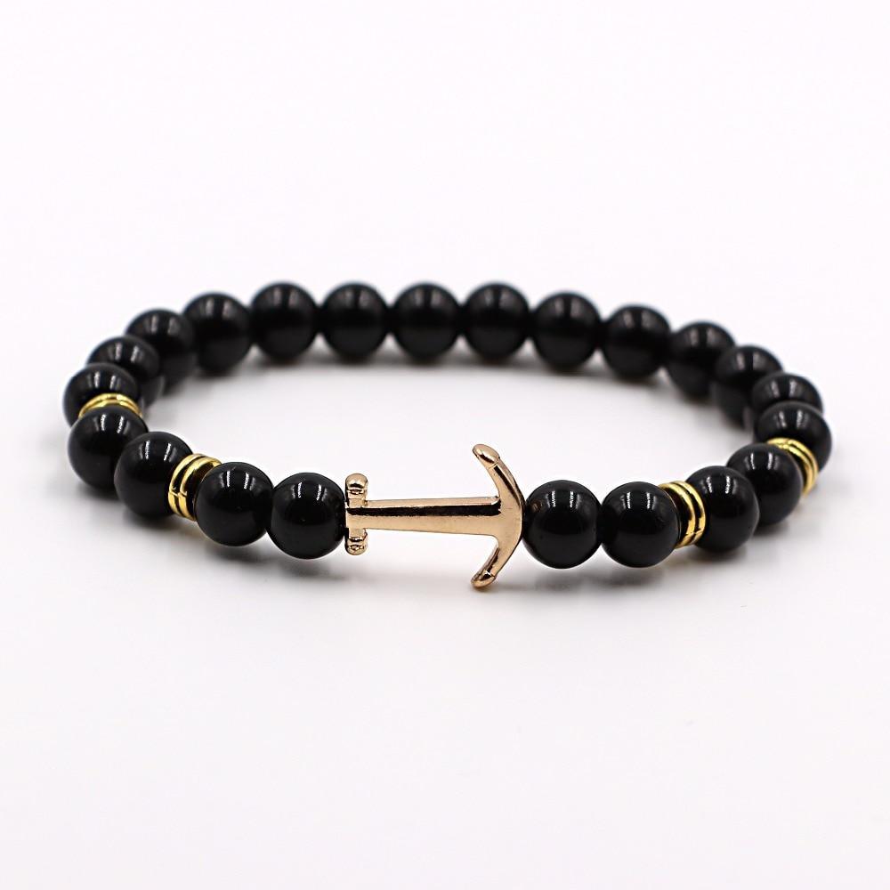 Bracelet en Pierre Naturelle au Design Ancre Élégant pour Hommes et Femmes