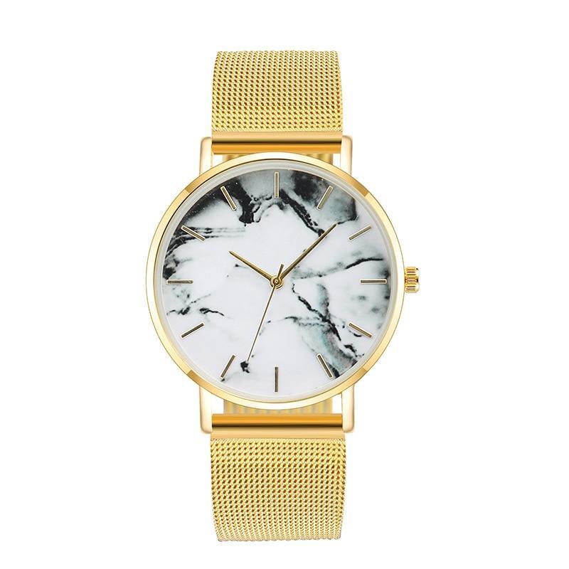 Montre de poignet pour femmes en marbre rose doré de luxe