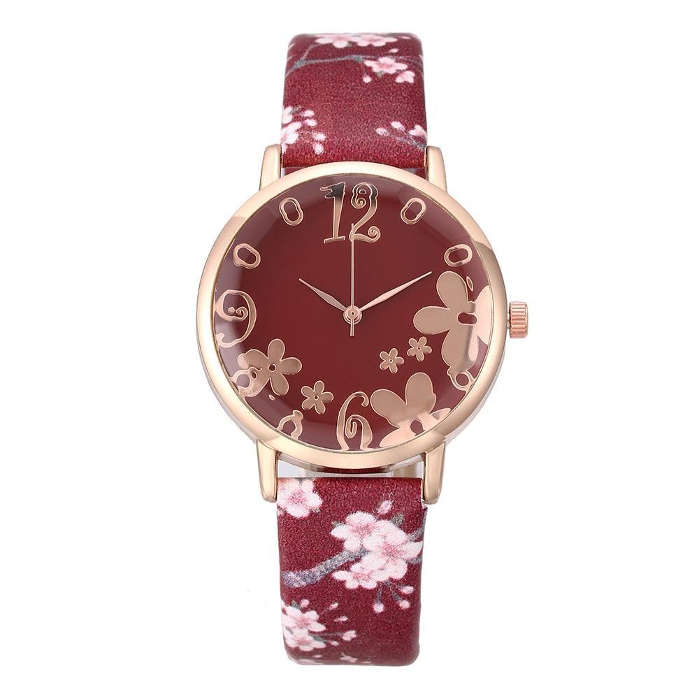 Montre à Quartz pour Femmes au Design Floral Élégant