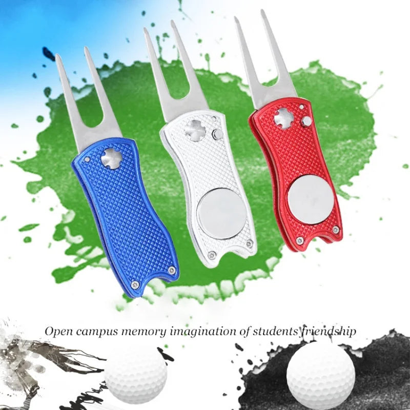 Foldable Golf Divot Tool with Golf Ball  Tool Pitch Groove Cleaner Golf Training Aids Golf Accessories Putting Green Fork - Korvel