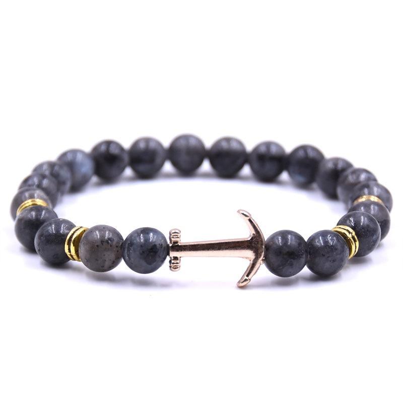 Bracelet en Pierre Naturelle au Design Ancre Élégant pour Hommes et Femmes
