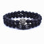 Vintage Lion Head & Crown Charm Bracelet with Lava Stone Beads