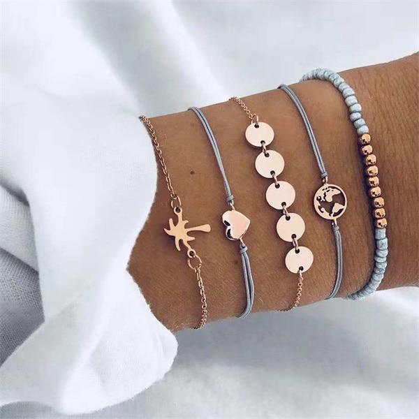 Luxury Gold Crystal Circle Arrow Bracelet Set for Women