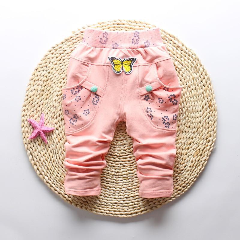 Pantalons pour bébés filles avec broderie de papillon mignon - 100 % coton