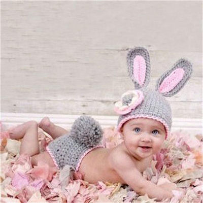 Handmade Knitting Baby Hat & Pajamas Set for Newborns