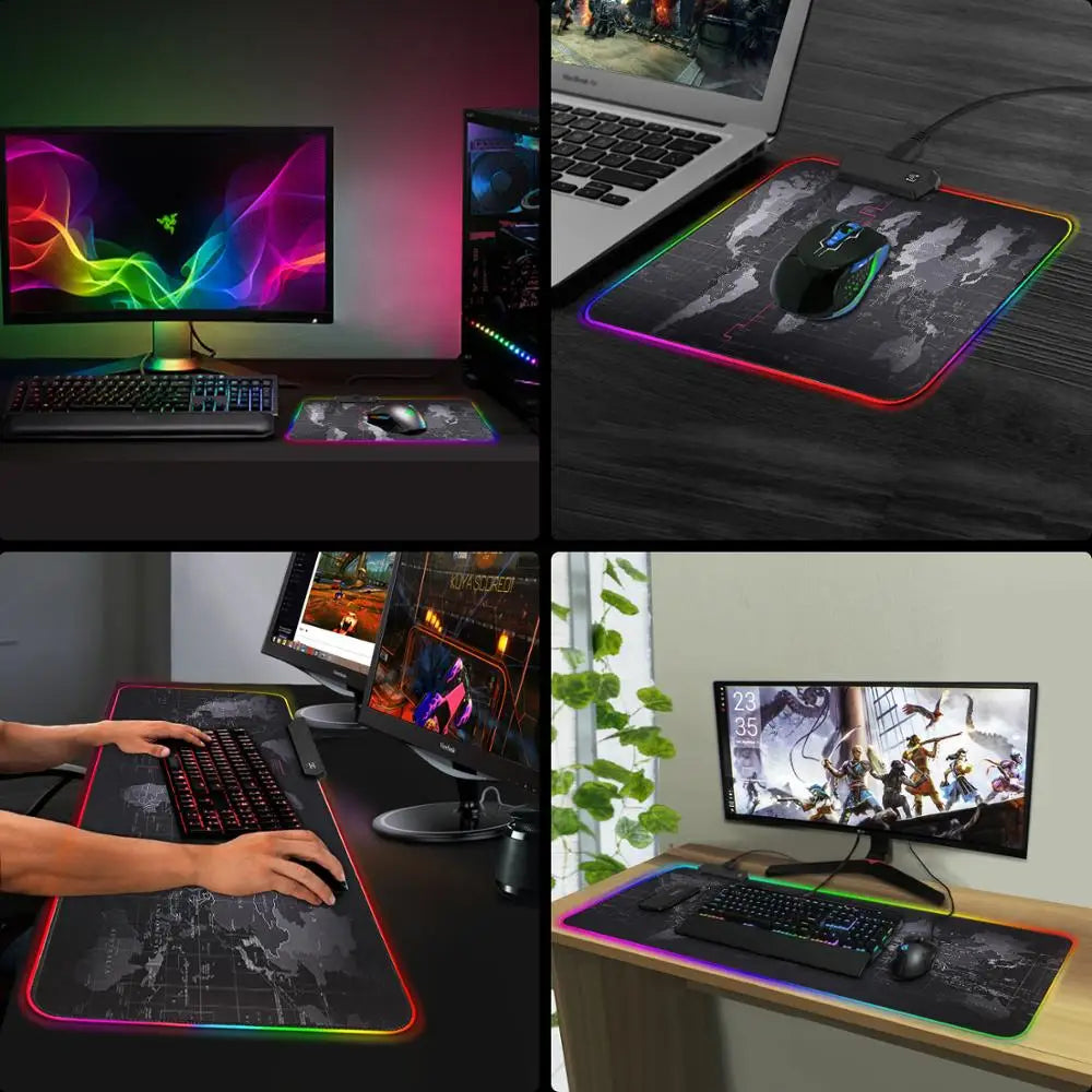 Tapis de souris de jeu RGB premium avec design de carte du monde