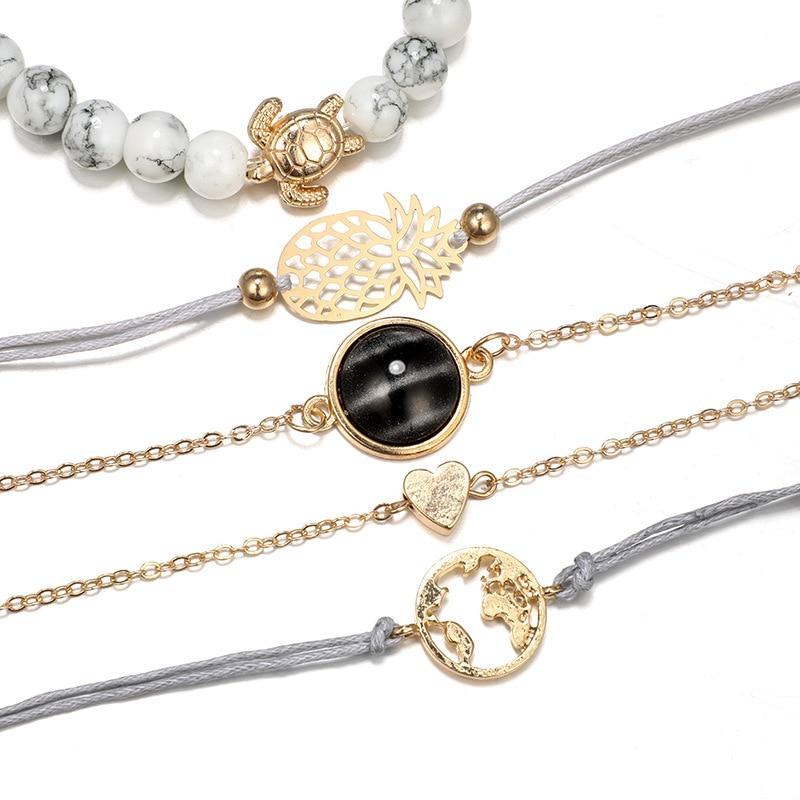 Elegant Pineapple Heart Map Stone Gem Bangles Set for Women