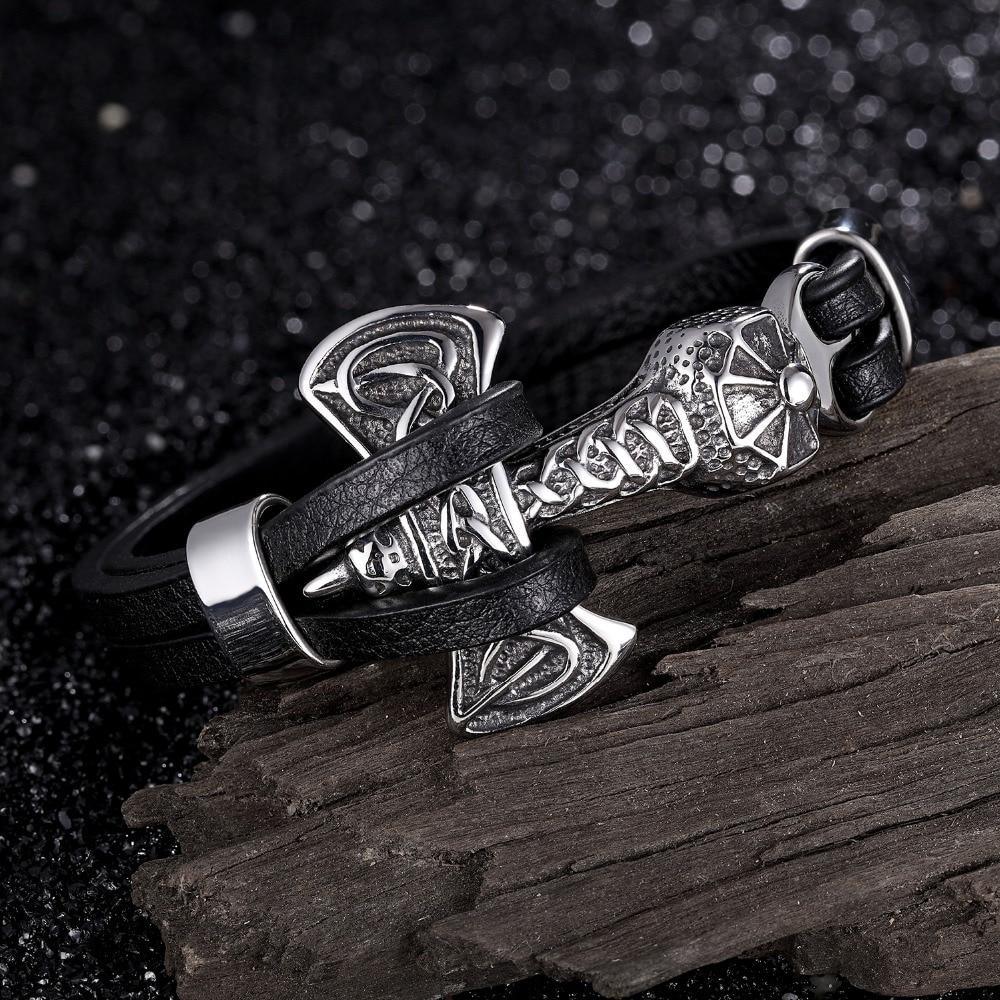 Pulsera de Ancla de Cuero Genuino con Charm de Acero Inoxidable