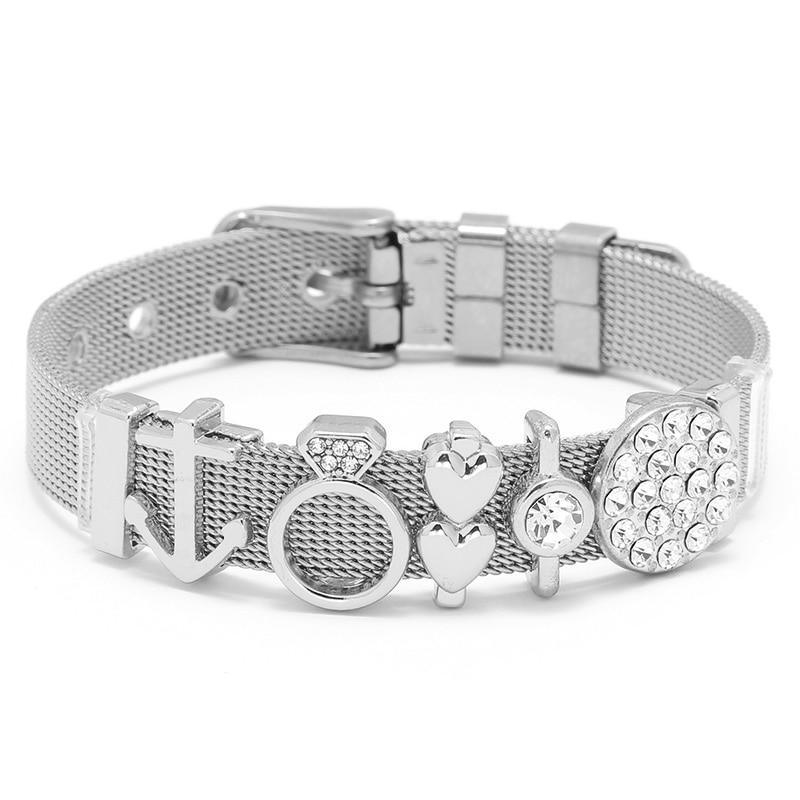 Conjunto de Pulseras de Acero Inoxidable Elegante con Charm de Corazón de Cristal