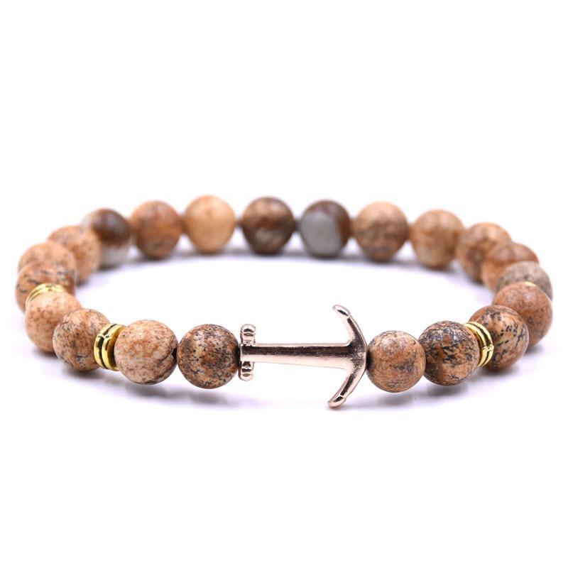 Bracelet en Pierre Naturelle au Design Ancre Élégant pour Hommes et Femmes