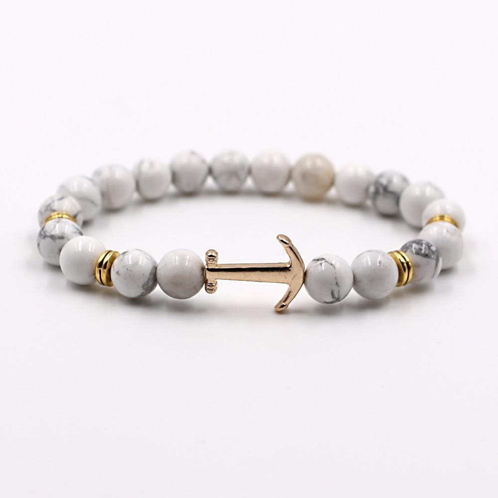 Bracelet en Pierre Naturelle au Design Ancre Élégant pour Hommes et Femmes